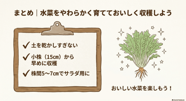 まとめ|水菜をやわらかく育てておいしく収穫しよう
