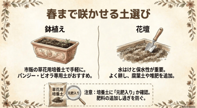 ビオラを春まで咲かせる土選び