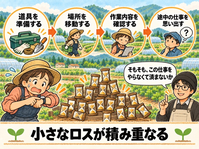 仕事の種類が多いと、道具の準備、移動、作業内容の確認、思い出す時間といった小さなロスが積み重なる