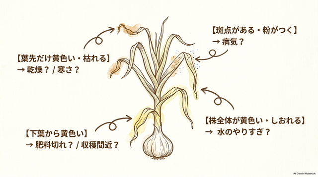 ニンニクの芽_葉が黄色いときの症状チェック