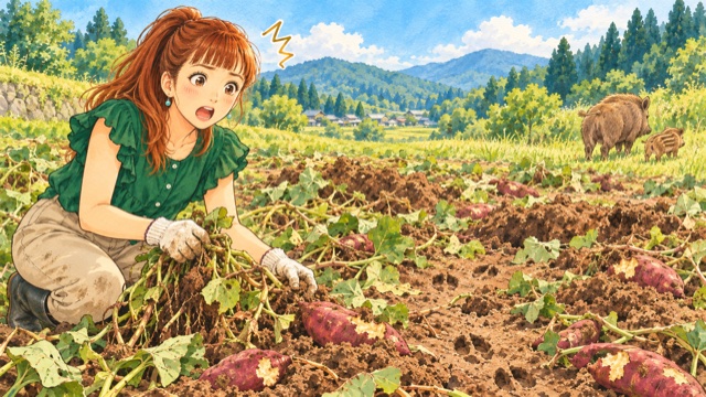 イラスト6_猪に荒らされたサツマイモ畑