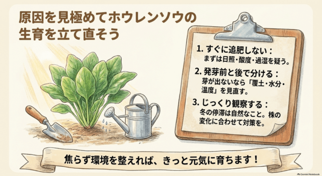 原因を見極めてホウレンソウの生育を立て直そう
