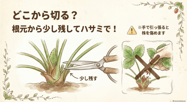 枯れ葉はどこから切る?