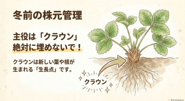 冬前の株元管理|土寄せはクラウンを埋めない