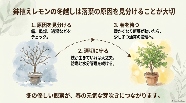 鉢植えレモンの冬越しは落葉の原因を見分けることが大切