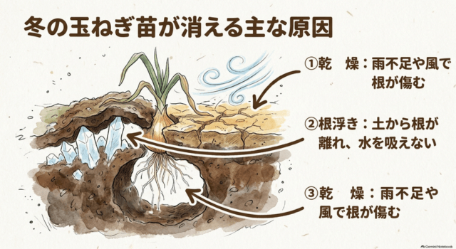 冬の玉ねぎ苗が消える主な原因