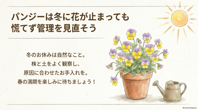 パンジーは冬に花が止まっても慌てず管理を見直そう