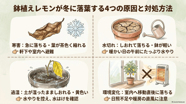鉢植えレモンが冬に落葉する4つの原因と対処方法