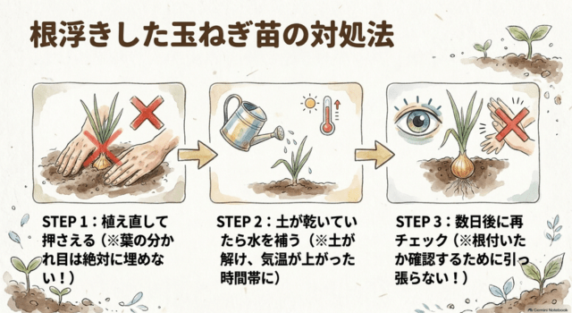 根浮きした玉ねぎ苗の対処法