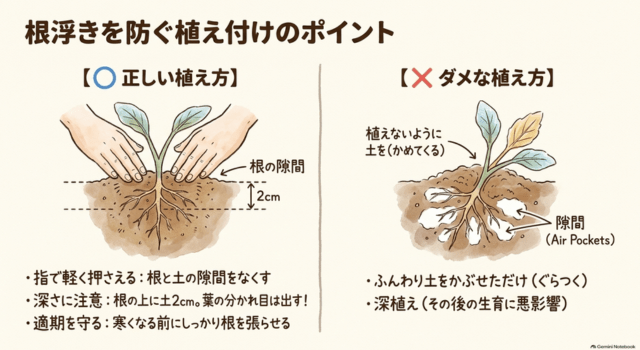 根浮きを防ぐ植え付けのポイント