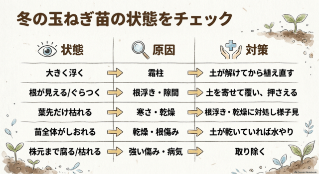 冬の玉ねぎ苗の状態をチェック